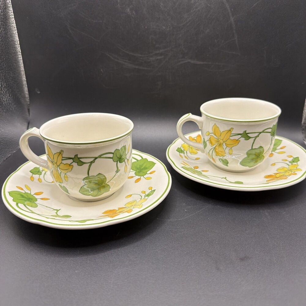 Villeroy & Boch GERANIUM Coffee Tea Cups Saucers 2 Sets (4 PCs) Excellent Cond